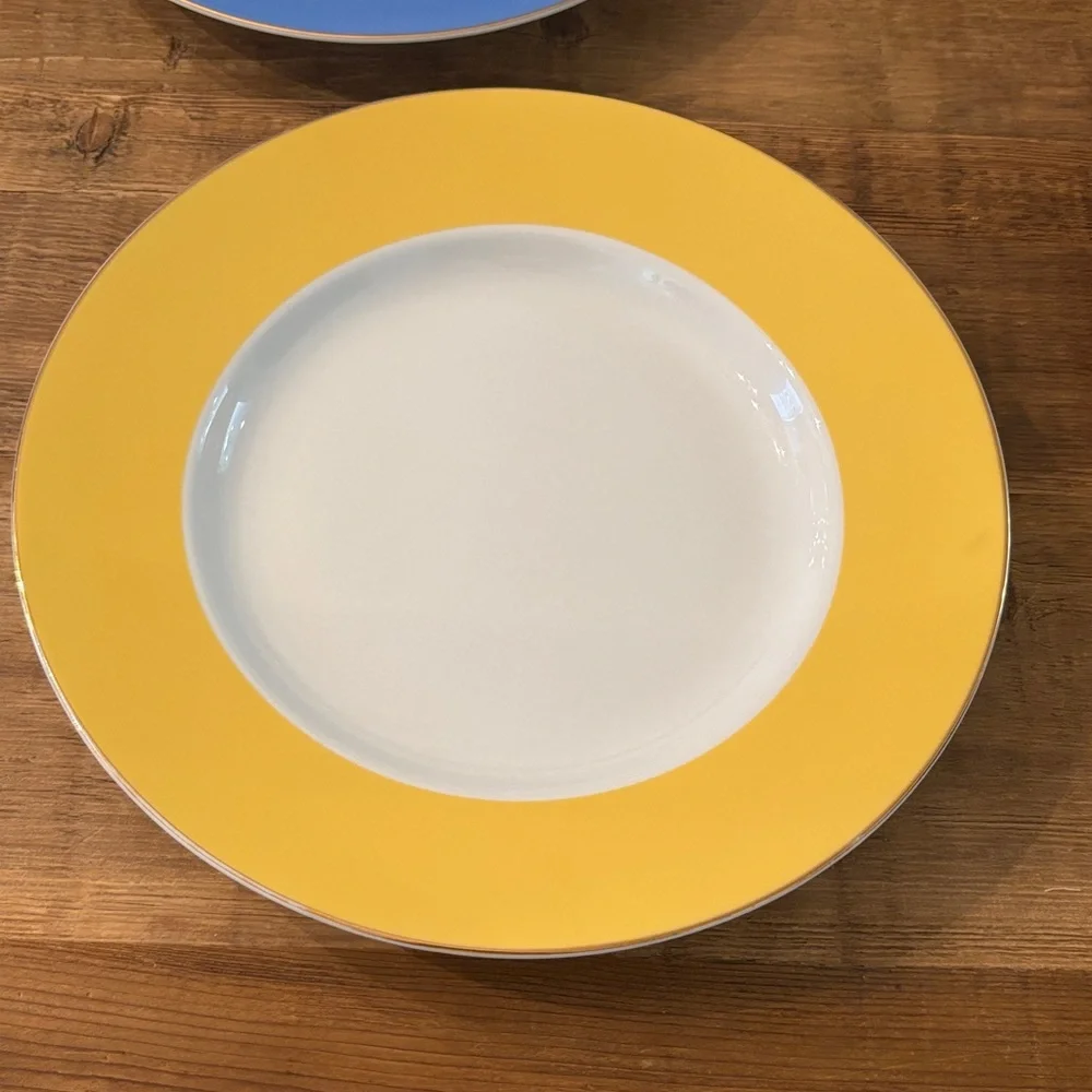 4 Pottery Barn Great White Pasta Bowls. Colorful | Gold Rimmed | 10.5” | Bold
